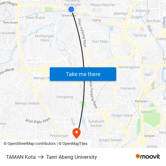 TAMAN Kota to Tanri Abeng University map