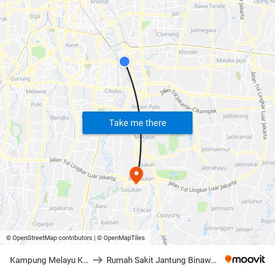 Kampung Melayu Kecil to Rumah Sakit Jantung Binawaluya map