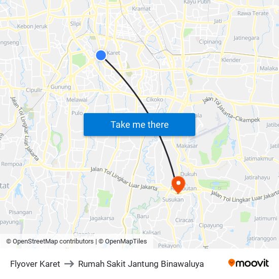 Flyover Karet to Rumah Sakit Jantung Binawaluya map