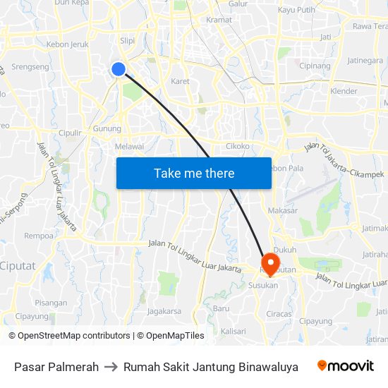 Pasar Palmerah to Rumah Sakit Jantung Binawaluya map