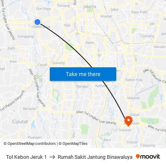 Tol Kebon Jeruk 1 to Rumah Sakit Jantung Binawaluya map