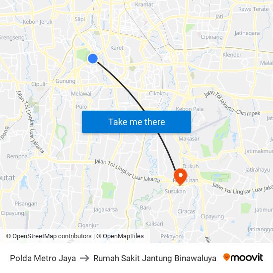 Polda Metro Jaya to Rumah Sakit Jantung Binawaluya map