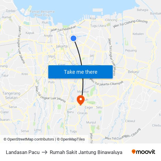 Landasan Pacu to Rumah Sakit Jantung Binawaluya map