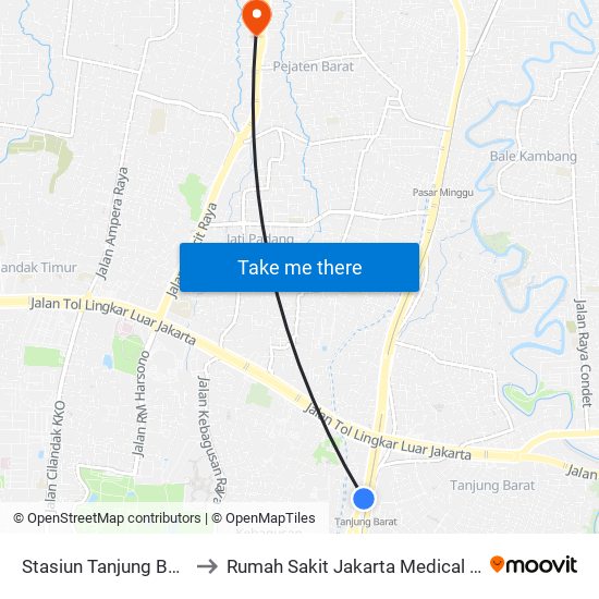 Stasiun Tanjung Barat 2 to Rumah Sakit Jakarta Medical Center map