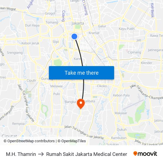 M.H. Thamrin to Rumah Sakit Jakarta Medical Center map