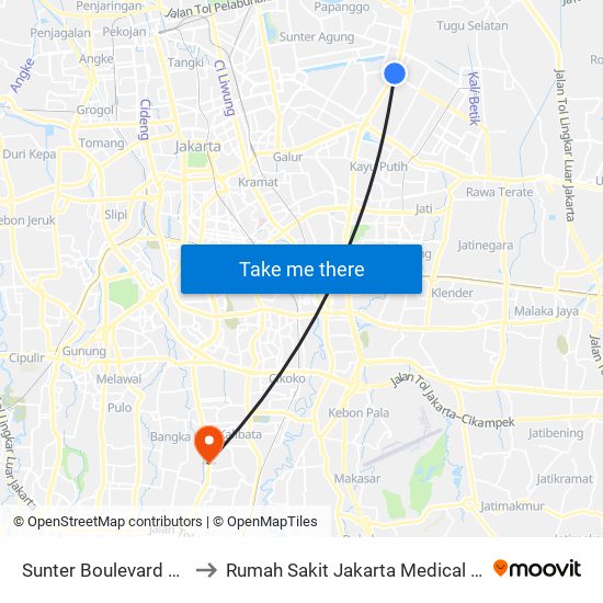 Sunter Boulevard Barat to Rumah Sakit Jakarta Medical Center map