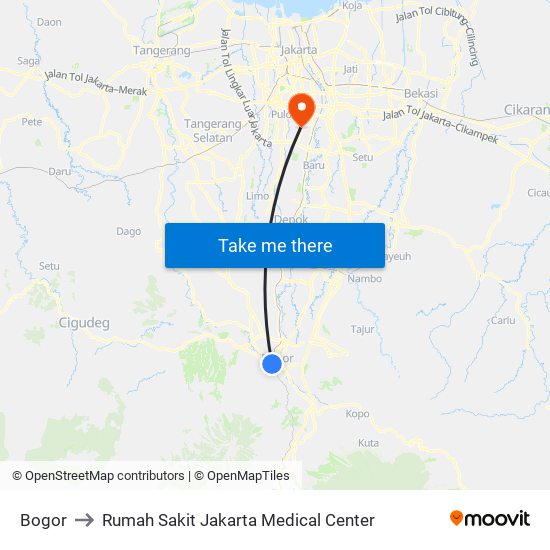 Bogor to Rumah Sakit Jakarta Medical Center map