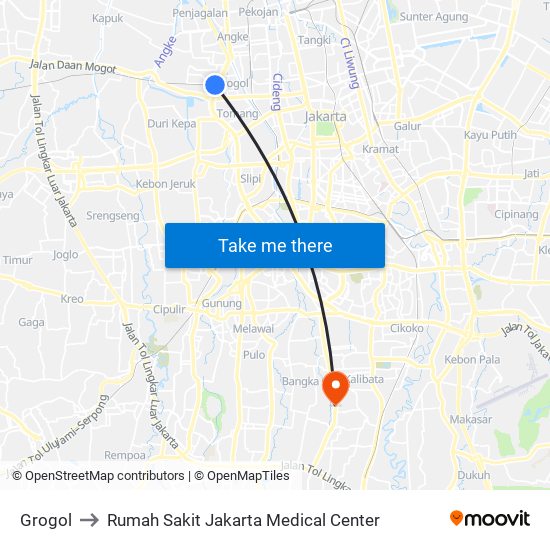 Grogol to Rumah Sakit Jakarta Medical Center map