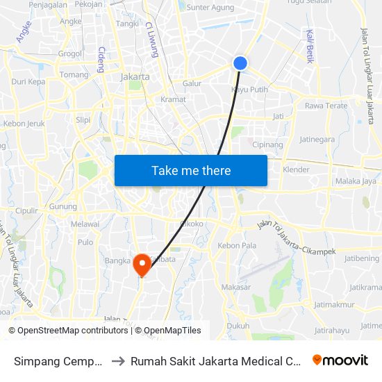 Simpang Cempaka to Rumah Sakit Jakarta Medical Center map