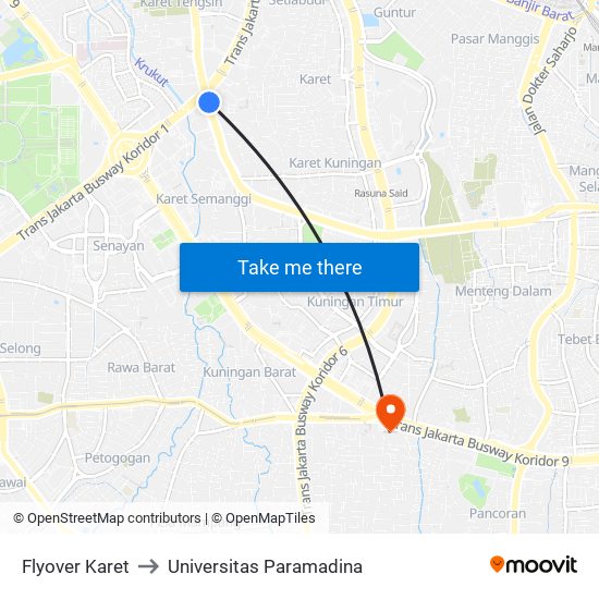 Flyover Karet to Universitas Paramadina map