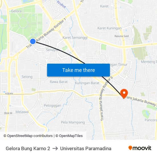Gelora Bung Karno 2 to Universitas Paramadina map