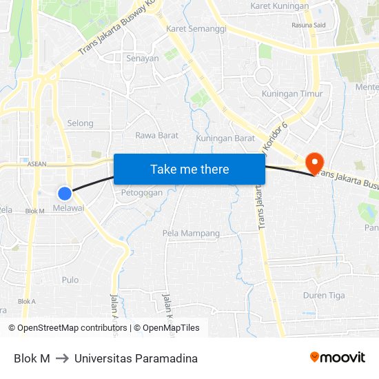 Blok M to Universitas Paramadina map