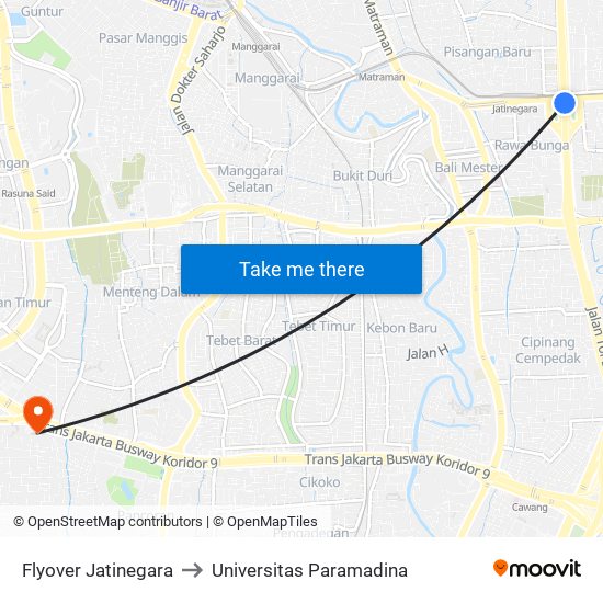 Flyover Jatinegara to Universitas Paramadina map