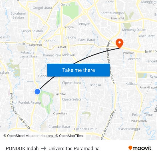 PONDOK Indah to Universitas Paramadina map