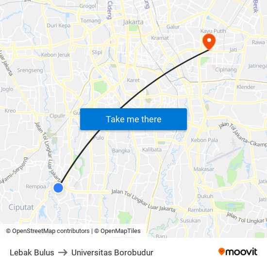 Lebak Bulus to Universitas Borobudur map