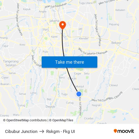 Cibubur Junction to Rskgm - Fkg UI map