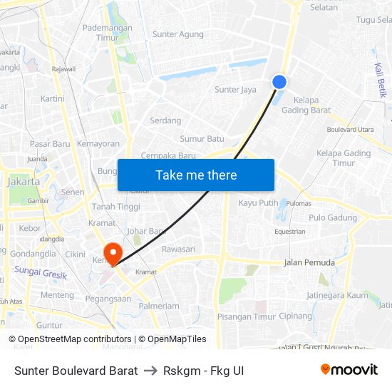 Sunter Boulevard Barat to Rskgm - Fkg UI map