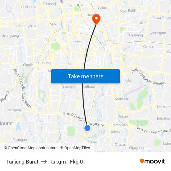 Tanjung Barat to Rskgm - Fkg UI map