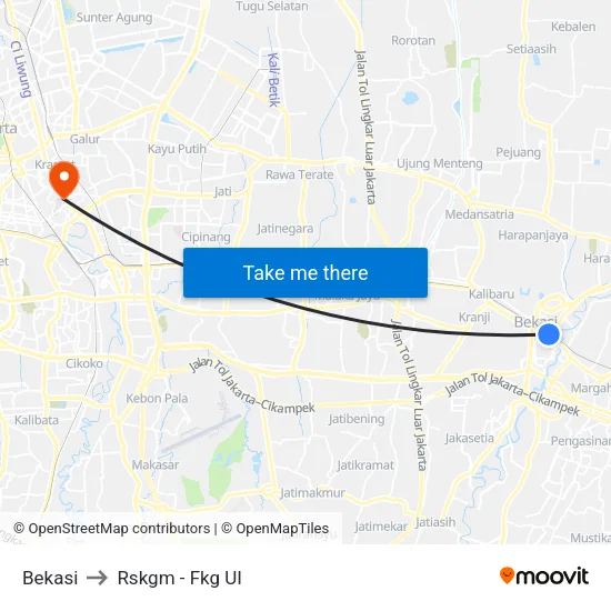 Bekasi to Rskgm - Fkg UI map