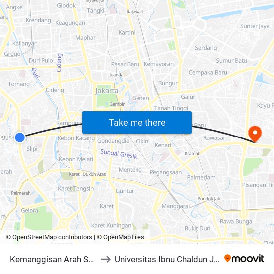 Kemanggisan Arah Selatan to Universitas Ibnu Chaldun Jakarta map