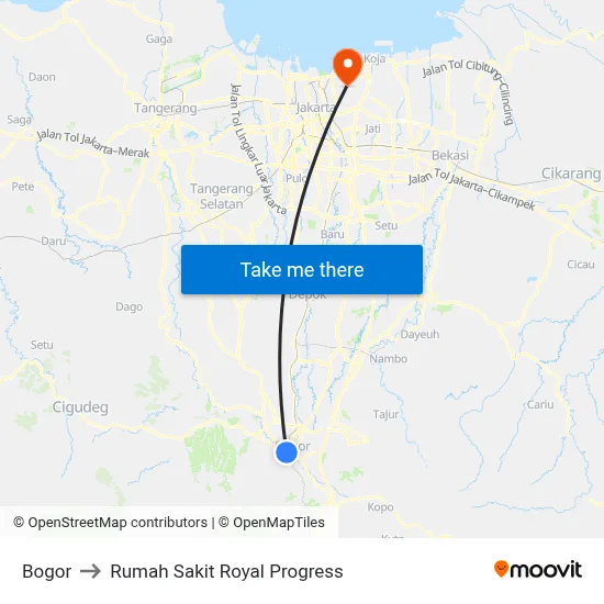 Bogor to Rumah Sakit Royal Progress map