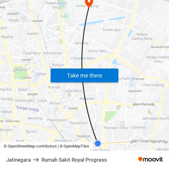 Jatinegara to Rumah Sakit Royal Progress map