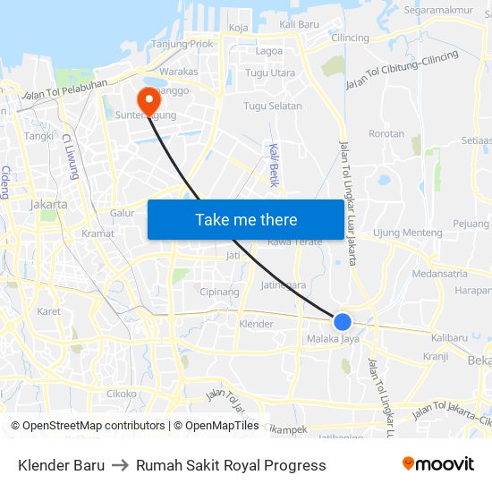 Klender Baru to Rumah Sakit Royal Progress map