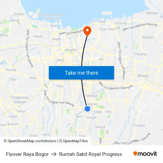 Flyover Raya Bogor to Rumah Sakit Royal Progress map