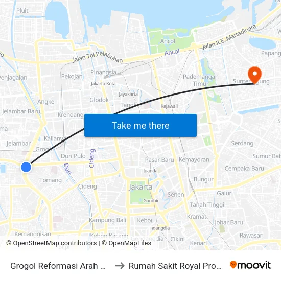 Grogol Reformasi Arah Timur to Rumah Sakit Royal Progress map