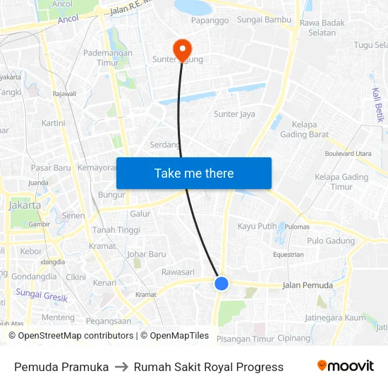 Pemuda Pramuka to Rumah Sakit Royal Progress map