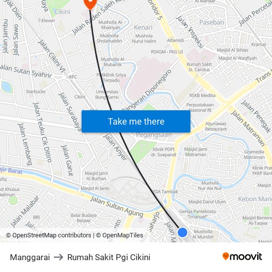 Manggarai to Rumah Sakit Pgi Cikini map