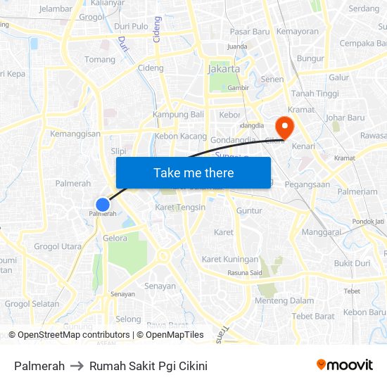 Palmerah to Rumah Sakit Pgi Cikini map