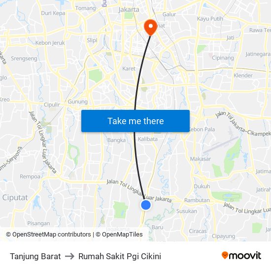 Tanjung Barat to Rumah Sakit Pgi Cikini map