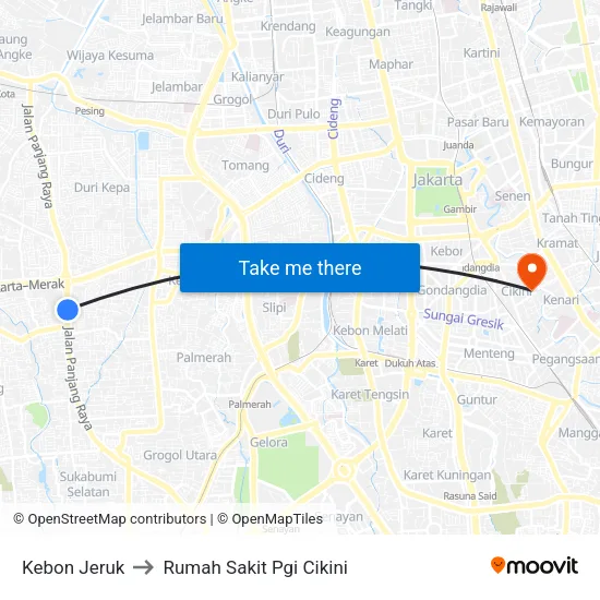Kebon Jeruk to Rumah Sakit Pgi Cikini map