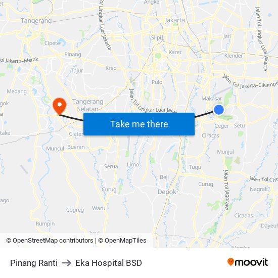 Pinang Ranti to Eka Hospital BSD map