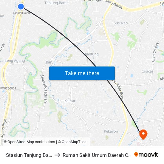 Stasiun Tanjung Barat 2 to Rumah Sakit Umum Daerah Ciracas map