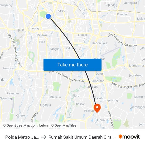 Polda Metro Jaya to Rumah Sakit Umum Daerah Ciracas map