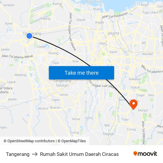 Tangerang to Rumah Sakit Umum Daerah Ciracas map