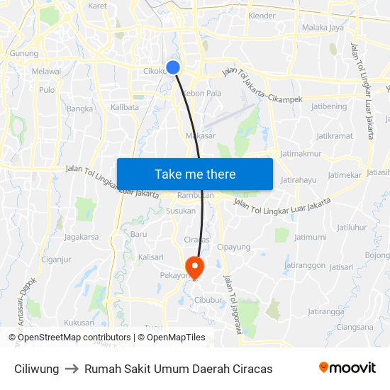 Ciliwung to Rumah Sakit Umum Daerah Ciracas map