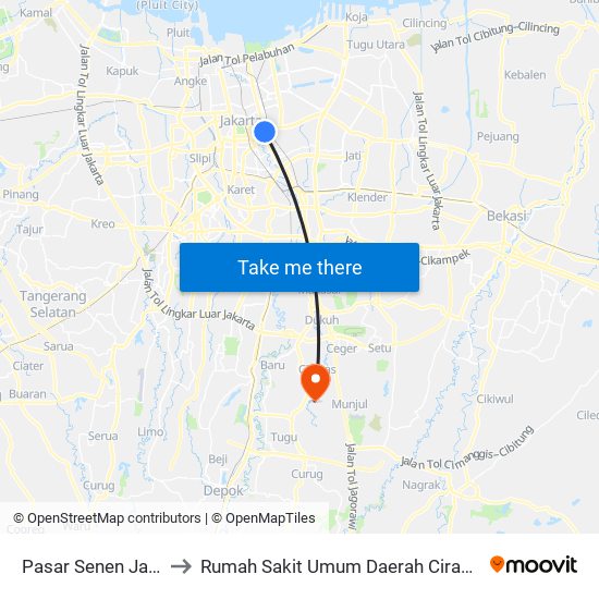 Pasar Senen Jaya to Rumah Sakit Umum Daerah Ciracas map