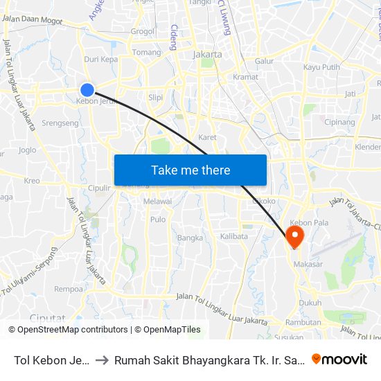 Tol Kebon Jeruk 1 to Rumah Sakit Bhayangkara Tk. Ir. Said Sukanto map