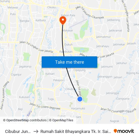 Cibubur Junction to Rumah Sakit Bhayangkara Tk. Ir. Said Sukanto map