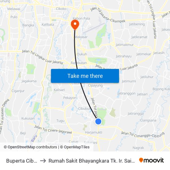 Buperta Cibubur to Rumah Sakit Bhayangkara Tk. Ir. Said Sukanto map