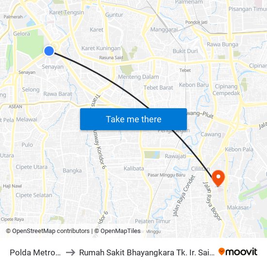 Polda Metro Jaya to Rumah Sakit Bhayangkara Tk. Ir. Said Sukanto map