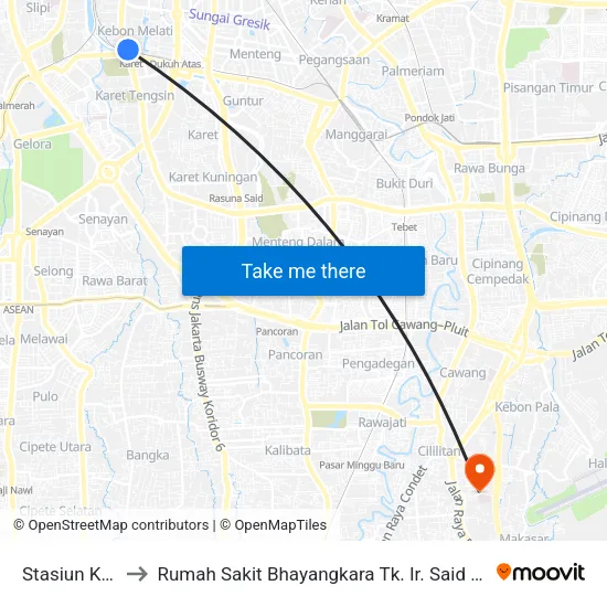 Stasiun Karet to Rumah Sakit Bhayangkara Tk. Ir. Said Sukanto map