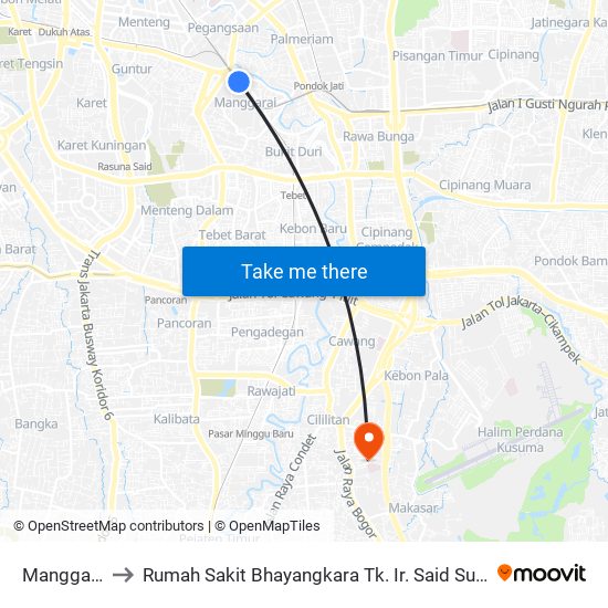 Manggarai to Rumah Sakit Bhayangkara Tk. Ir. Said Sukanto map