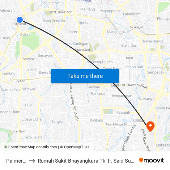 Palmerah to Rumah Sakit Bhayangkara Tk. Ir. Said Sukanto map
