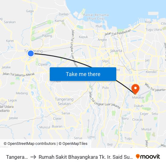 Tangerang to Rumah Sakit Bhayangkara Tk. Ir. Said Sukanto map