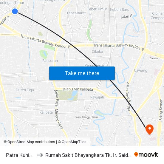 Patra Kuningan to Rumah Sakit Bhayangkara Tk. Ir. Said Sukanto map