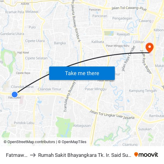 Fatmawati to Rumah Sakit Bhayangkara Tk. Ir. Said Sukanto map